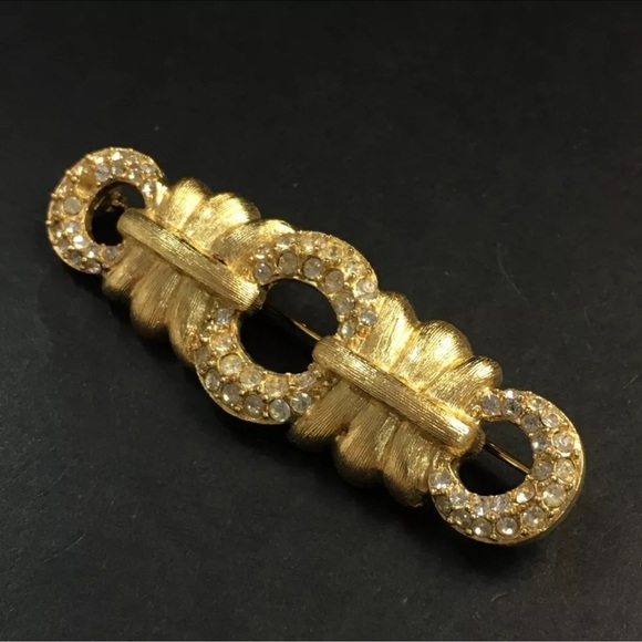 Authentic GIVENCHY Rhinestone Gold Tone Pin Brooch EUC - Picture 1 of 8